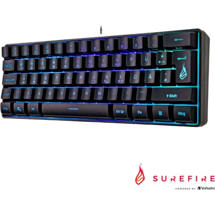 Surefire Kingpin X1 60% Gaming Tastatur German, Gaming Multimedia Keyboard klein & mobil, RGB-Tastatur mit Beleuchtung, 25 Anti-Ghosting-Tasten, deutsches Layout QWERTZ – Bild 3