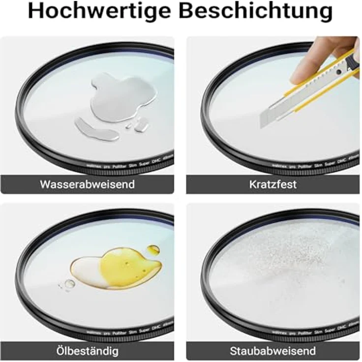 Walimex pro Zirkular Slim Super DMC 62mm Polarisationsfilter CPL, Objektivfilter in Schwarz mit 18-facher Mehrschichtvergütung und Slimfassung für Weitwinkelobjektive – Bild 7