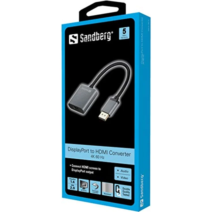 Sandberg - Videoanschluß - DisplayPort / HDMI - DisplayPort (M) bis HDMI (W) - 20cm - 4K Unterstützung (509-19) – Bild 2