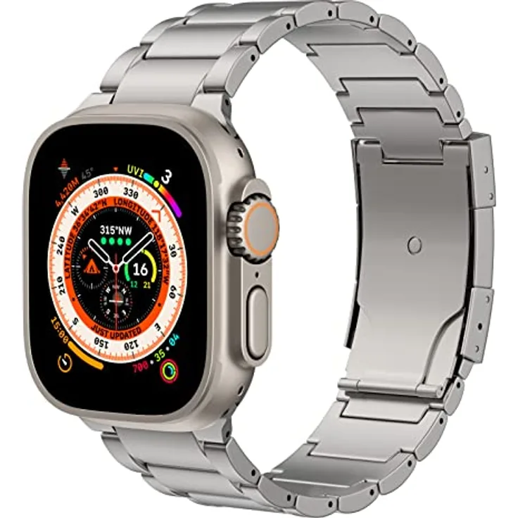 MoKo Titan Armband für Apple Watch Ultra 3/2/1 und Series SE3/SE2/11-1, Metall Ersatzarmband, silber, leicht und robust, passend für Handgelenke 118-188 mm