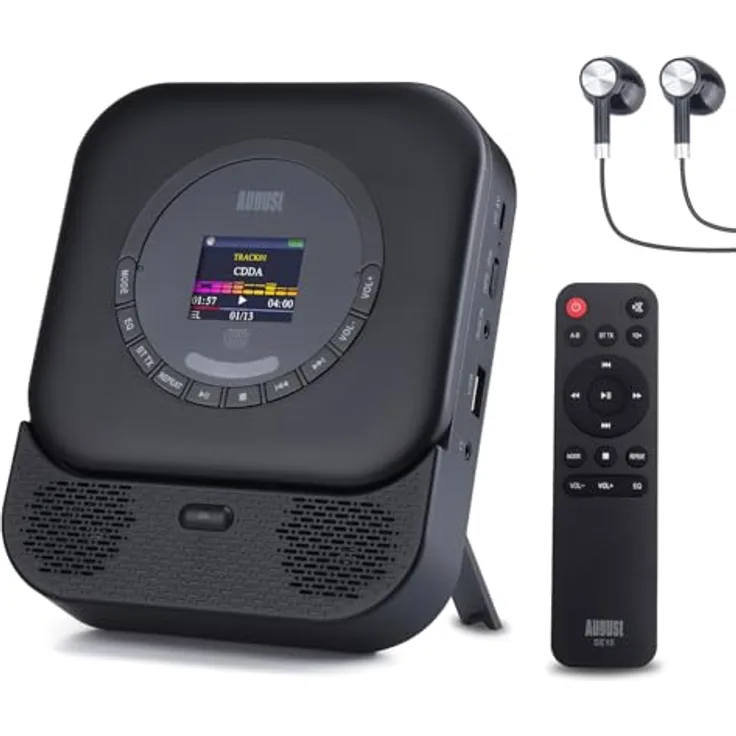 August SE15B MP3-Player, Schwarz, Bluetooth 5.3, CD-Player und AUX-Lautsprecher mit Fernbedienung