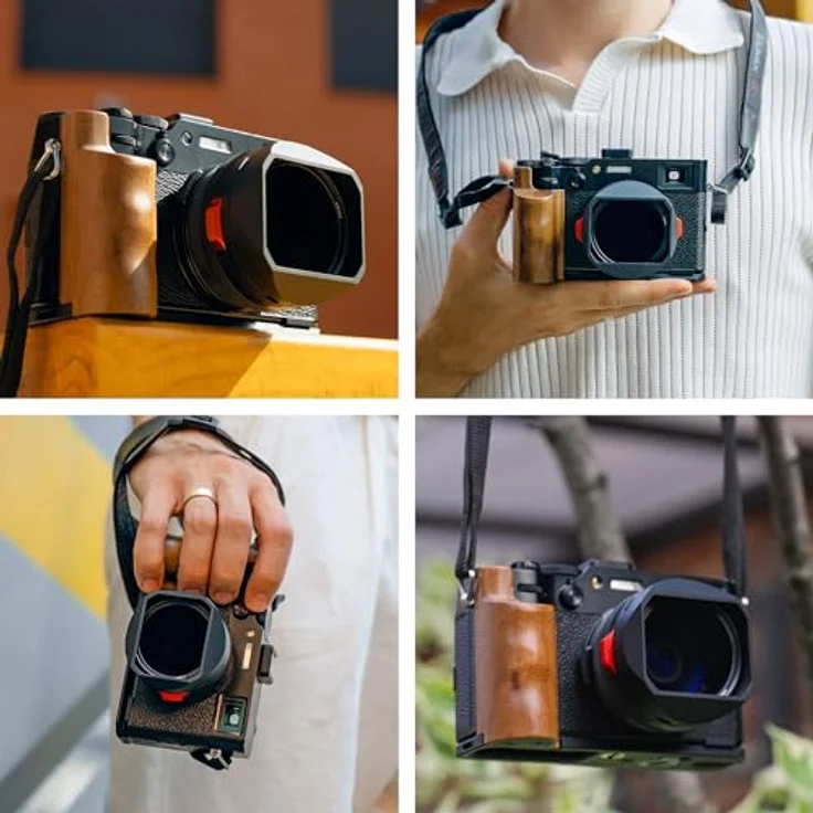 Freewell Fuji X100VI L Bracket Premium Grip, ergonomischer Batteriegriff mit Holzstruktur, Silber – Bild 5