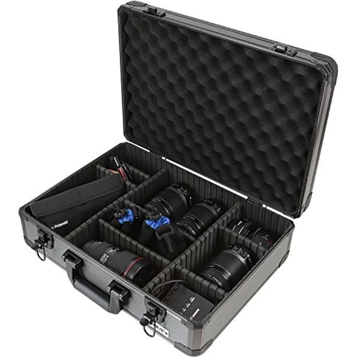 HMF 14502-02 Alu Transportkoffer, Aufbewahrungskoffer, Kamerakoffer, individuelle Facheinteilung, 46 x 15 x 33 cm – Bild 3