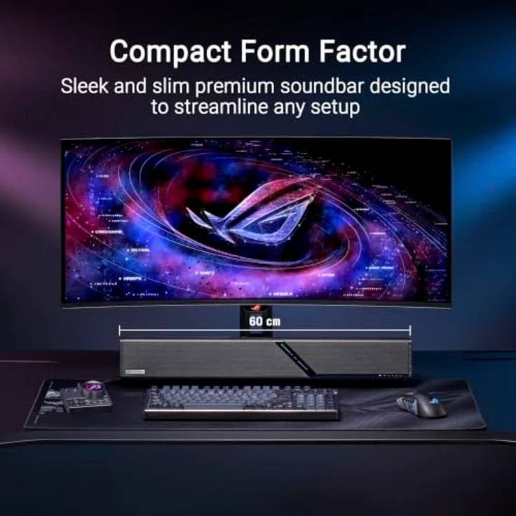 ASUS ROG Gjallar Gaming Soundbar, 2.1.2-Kanal mit kabellosem Subwoofer und Dolby Atmos®, Schwarz – Bild 2