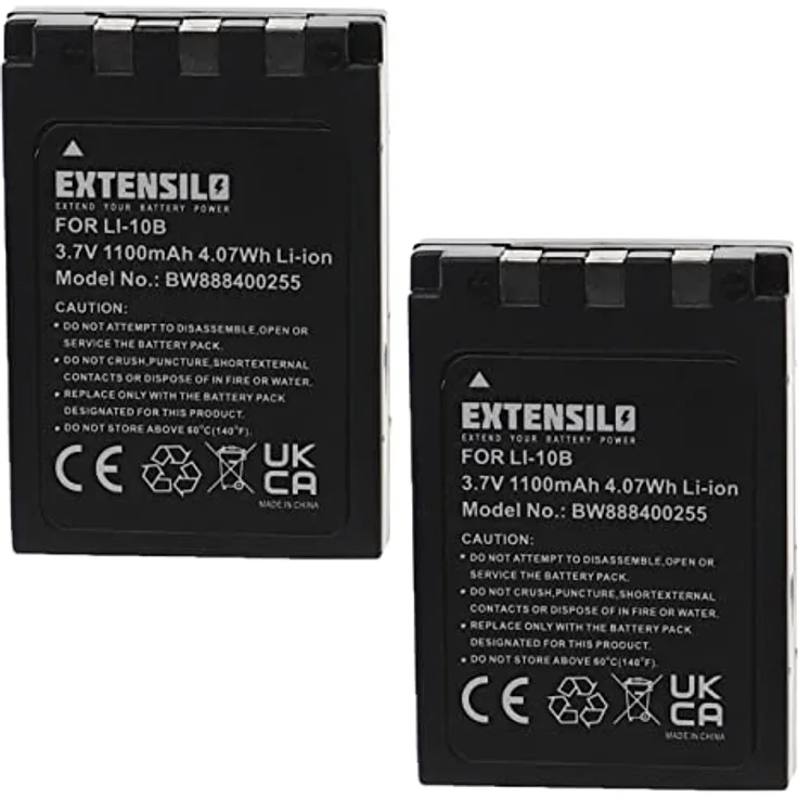 EXTENSILO 2X Akku kompatibel mit Olympus Camedia C-760 Ultra Zoom, Hochleistungsakku mit 1100 mAh, Lithium-Ionen, wiederaufladbar, 2er Pack