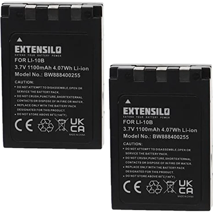 EXTENSILO 2X Akku kompatibel mit Olympus Camedia C-760 Ultra Zoom, Hochleistungsakku mit 1100 mAh, Lithium-Ionen, wiederaufladbar, 2er Pack – Bild 1