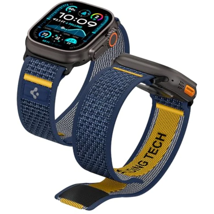 Spigen Athlex Air Armband für Apple Watch Ultra 2/1 49mm, Serie 10 46mm, 9/8/7 45mm, SE2/SE/6/5/4 44mm, 3/2/1 42mm - Bequemes Stoffarmband mit sicherem Klettverschluss, Actives Marineblau – Bild 1