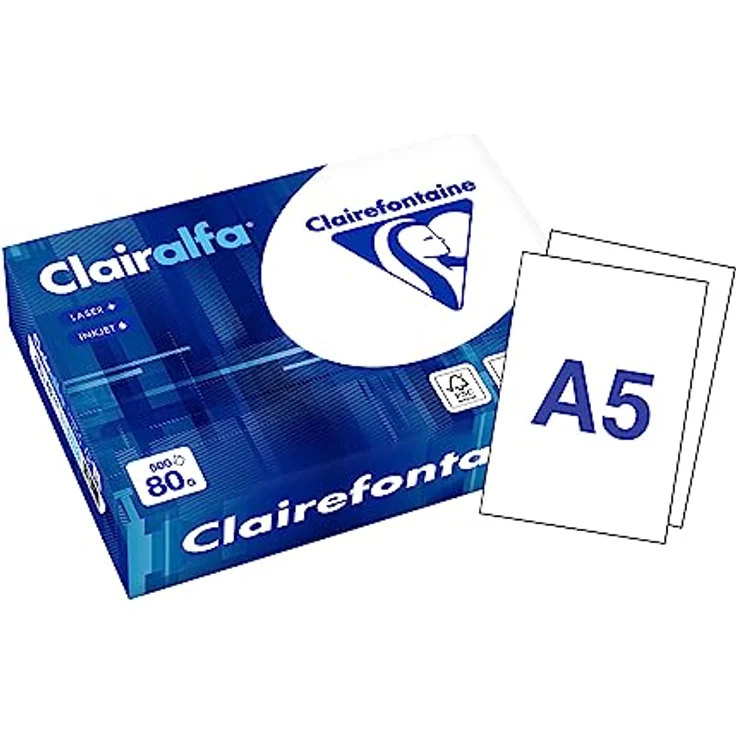Clairefontaine 1910C - Karton mit 10 Ries Druckerpapier / Kopierpapier Clairalfa, extraweiß, DIN A5, 80g, 500 Blatt x 10, Weiß, 1 Karton - Multifunktionales Premium Druckerpapier mit extraweißer, glatter Oberfläche – Bild 3