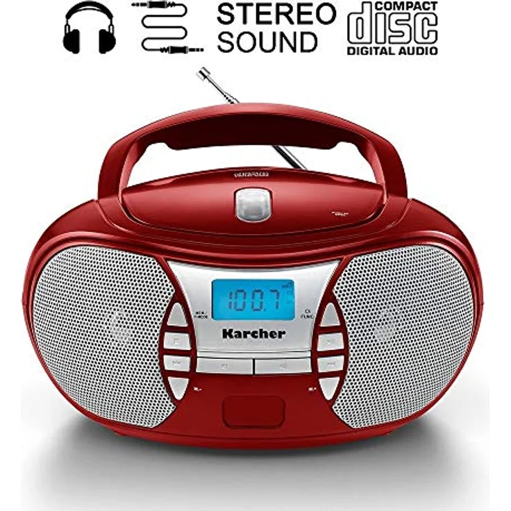 Karcher RR 5025-R tragbares CD Radio (CD-Player, UKW Radio, Batterie-Netzbetrieb, AUX-In) rot – Bild 2