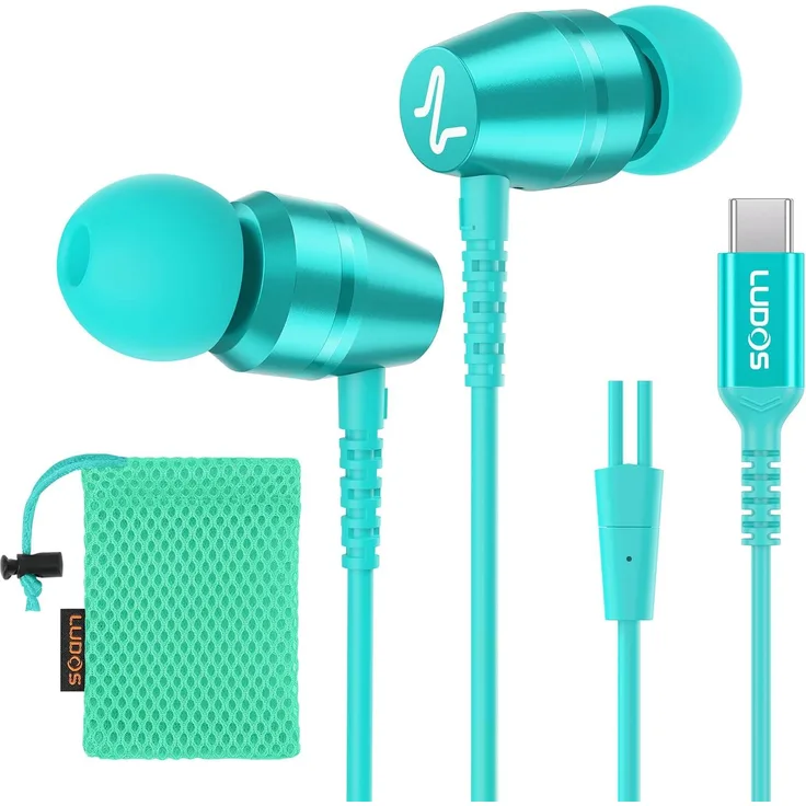 Ludos QXQ USB-C In-Ear Kopfhörer mit Mikrofon, Noise Cancelling, 40 Stunden Akkulaufzeit, ergonomisches Design, universelle Gerätekompatibilität