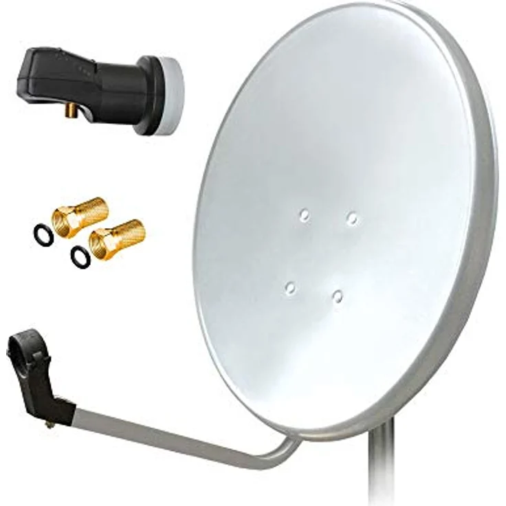 ARLI 60cm HD Sat Anlage, Single LNB, 1 Teilnehmer, lichtgrau, UHD 4K, inkl. 2x F-Stecker FullHD – Bild 1
