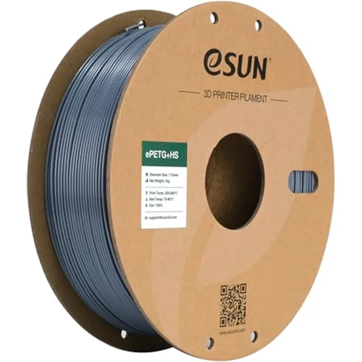 eSUN PETG+HS Filament 1.75mm, Hochgeschwindigkeits 3D Drucker Filament für bis zu 300mm/s, Maßgenauigkeit +/- 0.03mm, 1kg Spule, einfarbig grau
