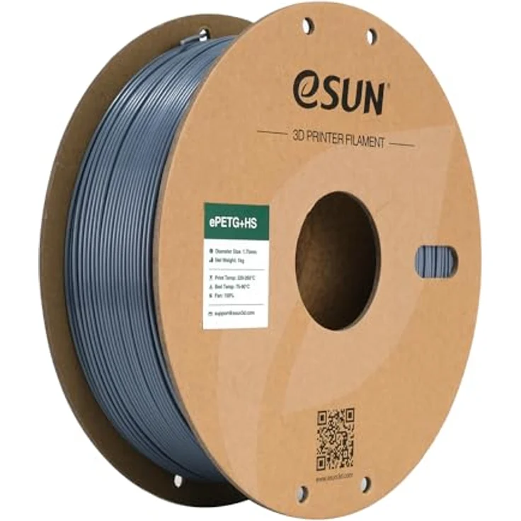 eSUN PETG+HS Filament 1.75mm, Hochgeschwindigkeits 3D Drucker Filament für bis zu 300mm/s, Maßgenauigkeit +/- 0.03mm, 1kg Spule, einfarbig grau – Bild 1