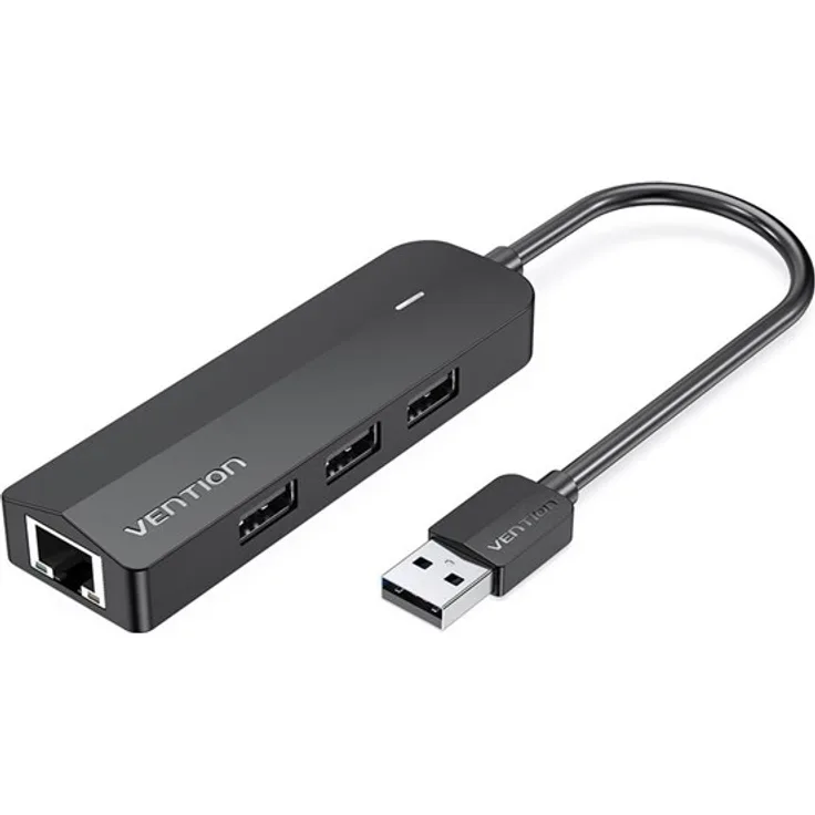 Vention 3-Port USB 2.0 Hub mit 100M Ethernet Adapter, USB 2.0 480 Mbit/s, schwarz