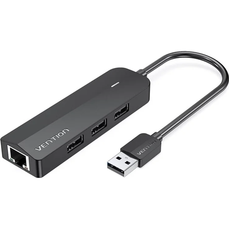 Vention 3-Port USB 2.0 Hub mit 100M Ethernet Adapter, USB 2.0 480 Mbit/s, schwarz