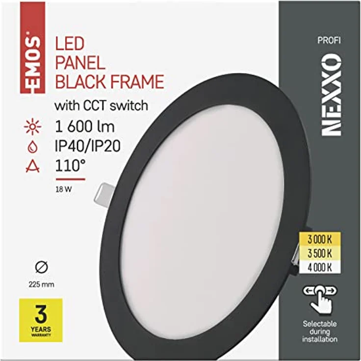 EMOS LED Panel 18 W Einbauleuchte, 1600 lm, rund, warmweiß-neutralweiß (3000-000K) – Bild 2