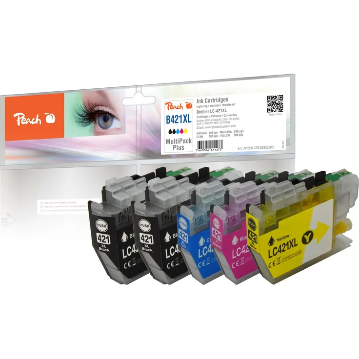 Brother LC-421XL Multipack Plus, Druckerpatronen, 2x Schwarz, Cyan, Magenta, Gelb, kompatibel, hohe Druckqualität