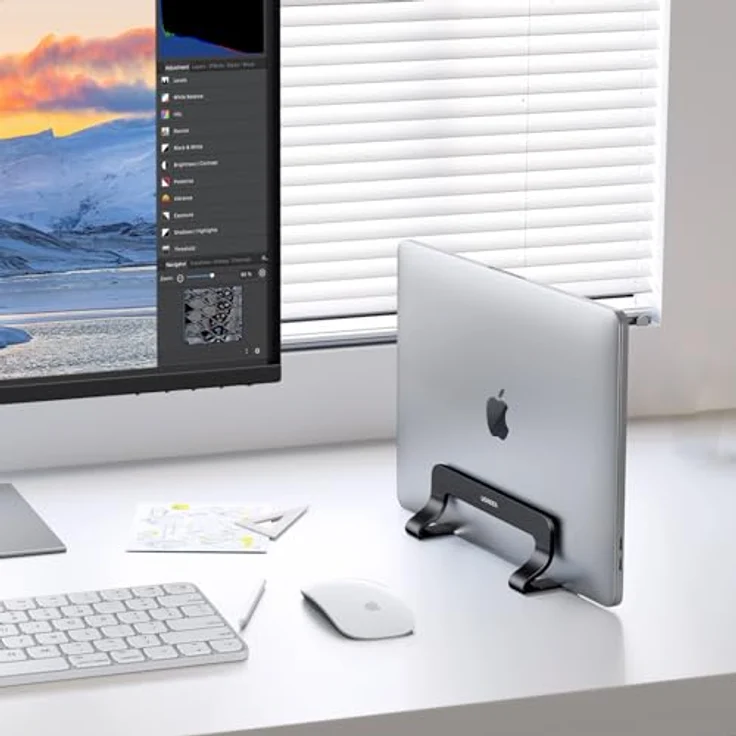 UGREEN Vertikaler Laptop Ständer, Aluminium mit thermischer Basis, platzsparender Laptophalter für Laptops bis 15,6 Zoll, einstellbare Breite, rutschfest und kratzsicher – Bild 2