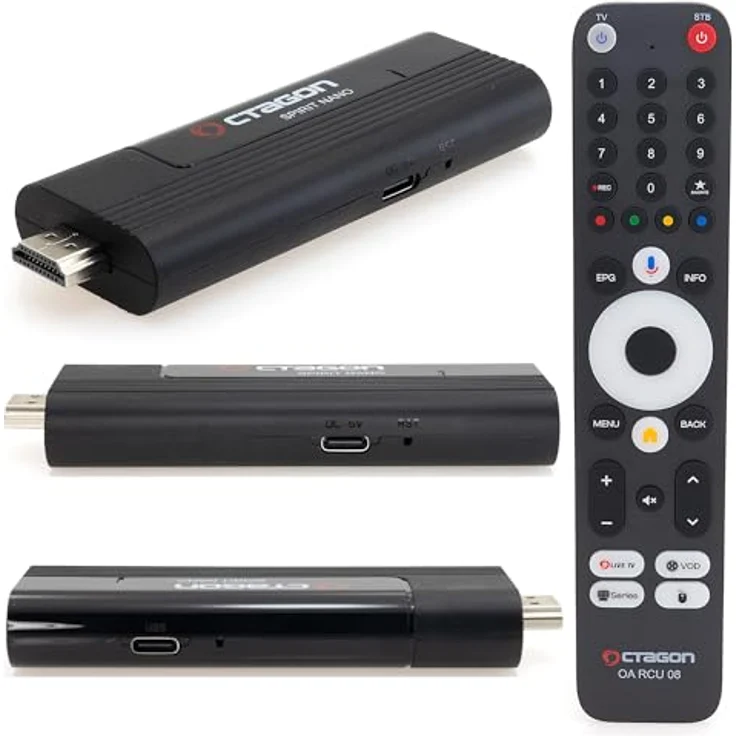 Octagon Spirit Nano 4K UHD TV Stick, Android TV 11, 32GB Flash, 2GB RAM, HDR10+, 5G WLAN & Bluetooth 5.1, inklusive Sprachfernbedienung – Bild 1