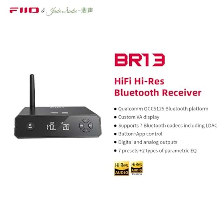 FiiO BR13 Hi-Res Bluetooth-Empfänger, Qualcomm QCC5125, 7 Codecs, Bluetooth/USB/SPDIF, parametrischer EQ, schwarze Variante – Bild 3