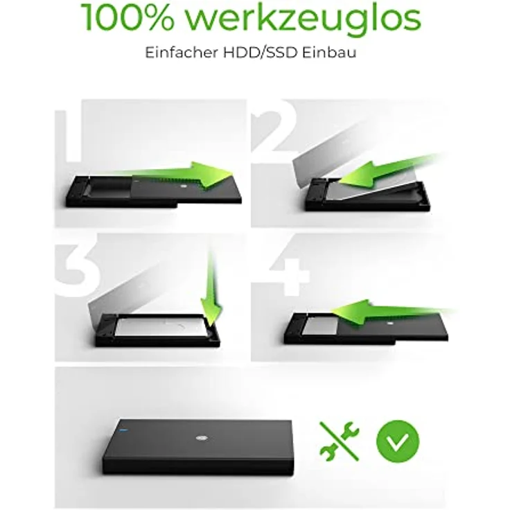 ICY BOX USB-C Festplattengehäuse für 2, 5 Zoll SSD/HDD mit USB 3.0 (5 Gbit/s), Externes SATA Gehäuse, Werkzeuglos, SSDs bis 9, mm Höhe, USB-A Adapter, IB-200T-C3, Schwarz – Bild 4