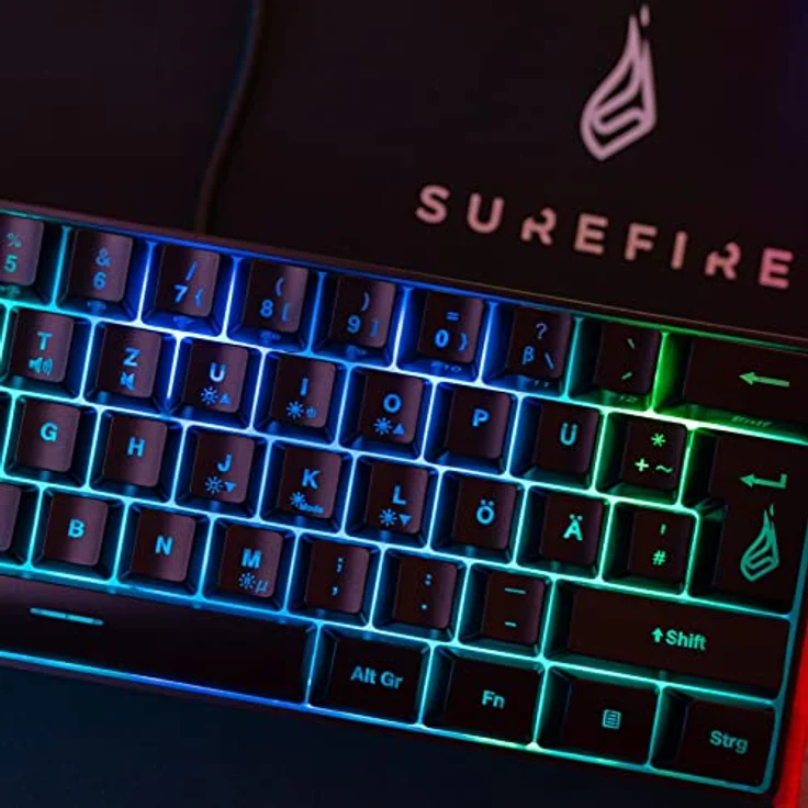 SureFire Kingpin X1 60% Gaming Tastatur French, Gaming Multimedia Keyboard klein & mobil, RGB-Tastatur mit Beleuchtung, 25 Anti-Ghosting-Tasten, französisches Layout AZERTY – Bild 5