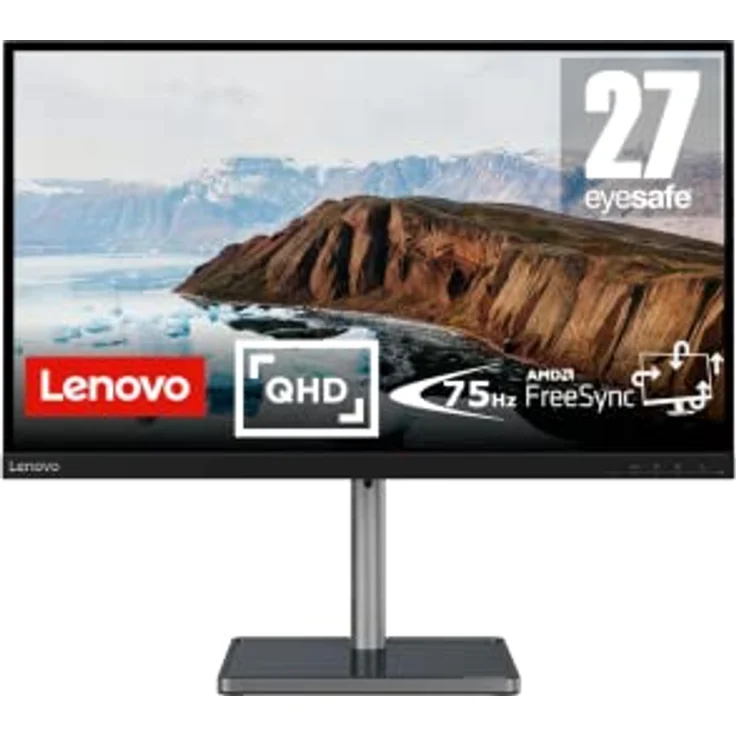 Lenovo L27q-38 | 27" WQHD Monitor | 2560x1440 | 75Hz | 350 nits | 4ms Reaktionszeit | HDMI | DisplayPort | AMD Radeon FreeSync | schwarz – Bild 1