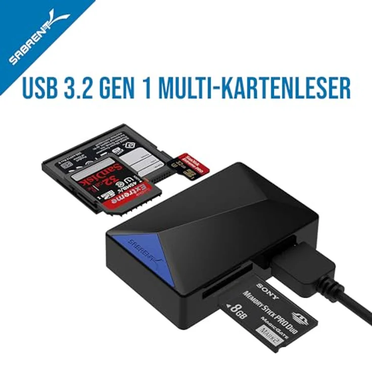 Sabrent Externe Kartenlesegeräte - USB 3.0 Superspeed 4-Slot-Speicherkartenleser für Windows, Mac und Linux - Unterstützt SD, SDHC, SDXC, MMC/MicroSD, T-Flash/MS, MS PRO Duo/CF und mehr (CR-BMC3) – Bild 2