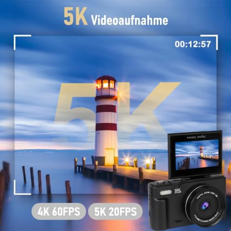 Senzo Digitalkamera 5K, 75MP, 18x Zoom, 60FPS, kompakt mit WiFi und 64GB Speicher – Bild 6