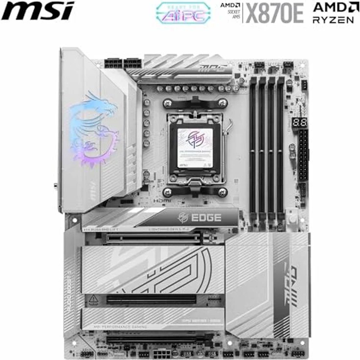 MSI MPG X870E Edge TI WiFi Mainboard, ATX - Unterstützt AMD Ryzen 9000/8000/7000 Prozessoren, DDR5 Memory Boost 8400+MT/s (OC), PCIe 5.0 x16, M.2 Gen5, Wi-Fi 7, 5G LAN – Bild 2