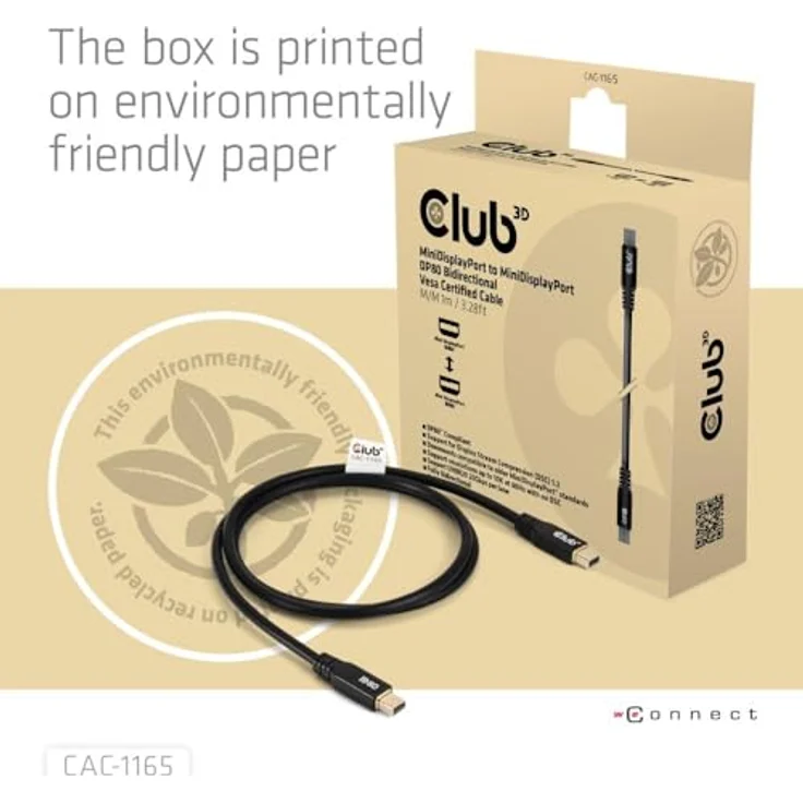 Club 3D CAC-1165 Mini DisplayPort auf Mini DisplayPort Kabel, VESA DP80 M/M, 1 m, 8K/10K/4K UHD, weiß – Bild 5