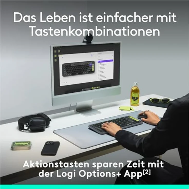 Logitech POP ICON KEYS kabellose Bluetooth-Tastatur, programmierbare Tasten, Easy-Switch zwischen bis zu 3 Geräten, Deutsches QWERTZ-Layout – Weiß – Bild 4