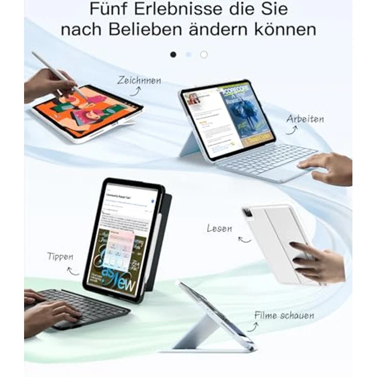 Inateck Hülle mit Tastatur für iPad 11 Zoll (A16, M3), Abnehmbar, 7-farbige Beleuchtung, QWERTZ, mit Touchpad, Blau – Bild 5