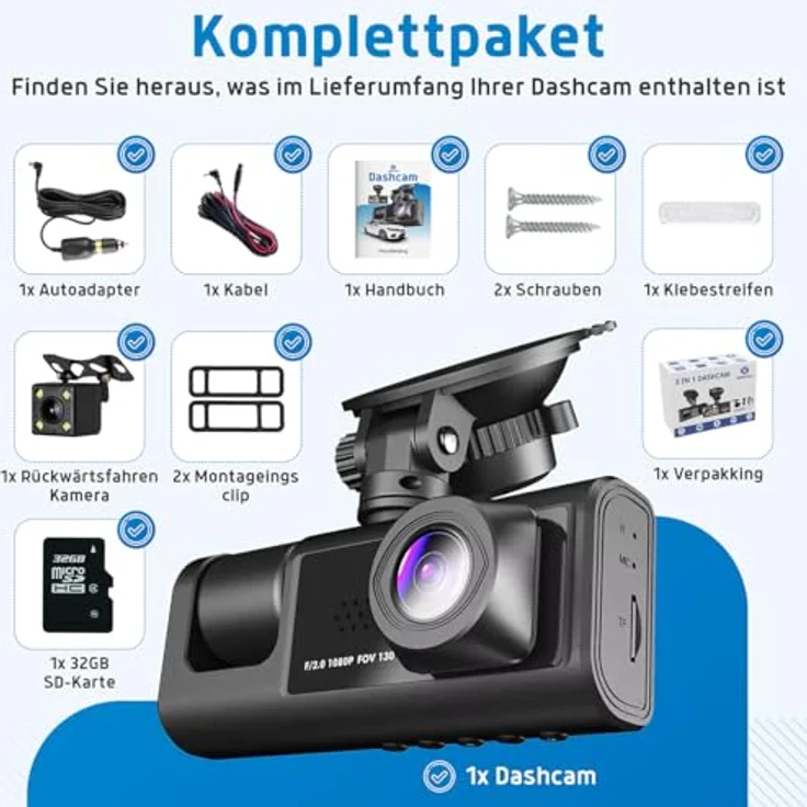 Fleau Tech Dashcam für Auto 3 in 1 – Vorder- und Rückkamera – Full HD – 170°-Weitwinkelobjektiv – 24-Stunden-Parküberwachung – G-Sensor – Micro-SD-Karte 32 GB – Bild 5