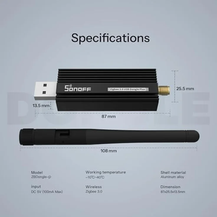 SONOFF Zigbee 3.0 USB Dongle Plus, Zigbee Gateway mit TI CC2652P & CP2102N, universelles Zigbee Hub für Home Assistant, Zigbee2MQTT, OpenHAB, externe SMA-Antenne – Bild 9