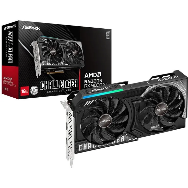 AsRock Radeon RX 9060 XT Challenger OC, Grafikkarte mit 16 GB GDDR6, aktive Kühlung und 7680 x 4320 Pixel maximaler Auflösung