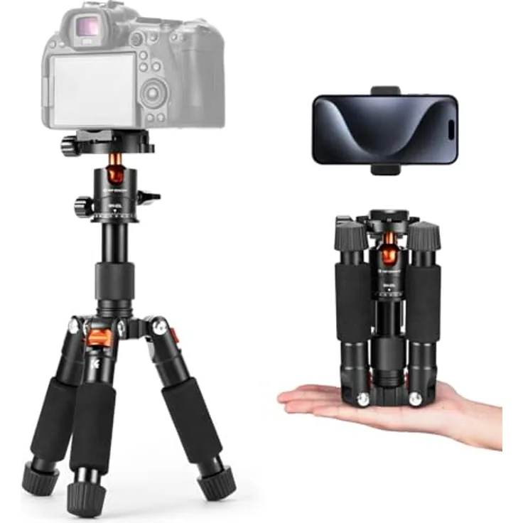 K&F CONCEPT Mini Stativ S225A1+BH-25, kompaktes Tischstativ mit 360° Kugelkopf, max. Belastung 6 kg, Höhe bis 52 cm, inkl. Handyhalterung, kompatibel mit Canon/Sony/Nikon/Fujifilm