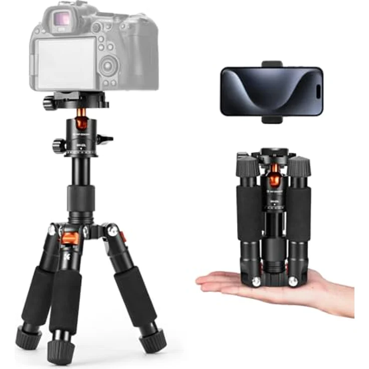 K&F CONCEPT Mini Stativ S225A1+BH-25, kompaktes Tischstativ mit 360° Kugelkopf, max. Belastung 6 kg, Höhe bis 52 cm, inkl. Handyhalterung, kompatibel mit Canon/Sony/Nikon/Fujifilm – Bild 1