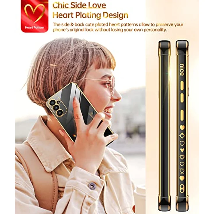 LeYi Handyhülle für Samsung Galaxy A34 5G, Cute Herz Muster TPU Silikon, Stoßfest mit 2*Schutzfolie, Kratzfest und Kameraschutz, Schwarz – Bild 5