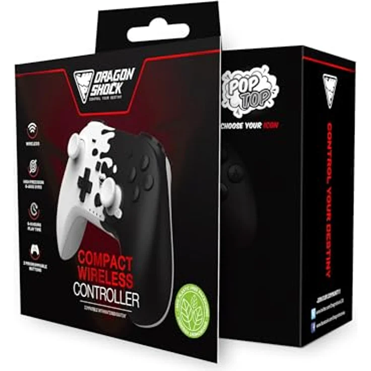 DRAGON SHOCK PopTop Compact Wireless Controller, OLED-Style, Schwarz/Weiß, für Nintendo Switch, Switch OLED, PC mit Turbo-Funktion und Vibrationsanpassung – Bild 3