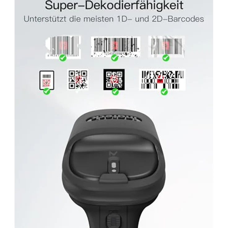 Inateck BCST-72, Kabelloser 2D Barcode Scanner mit Bluetooth, AI APP & SDK, 180 Tage Standby, schnelles Scannen, Schwarz – Bild 2