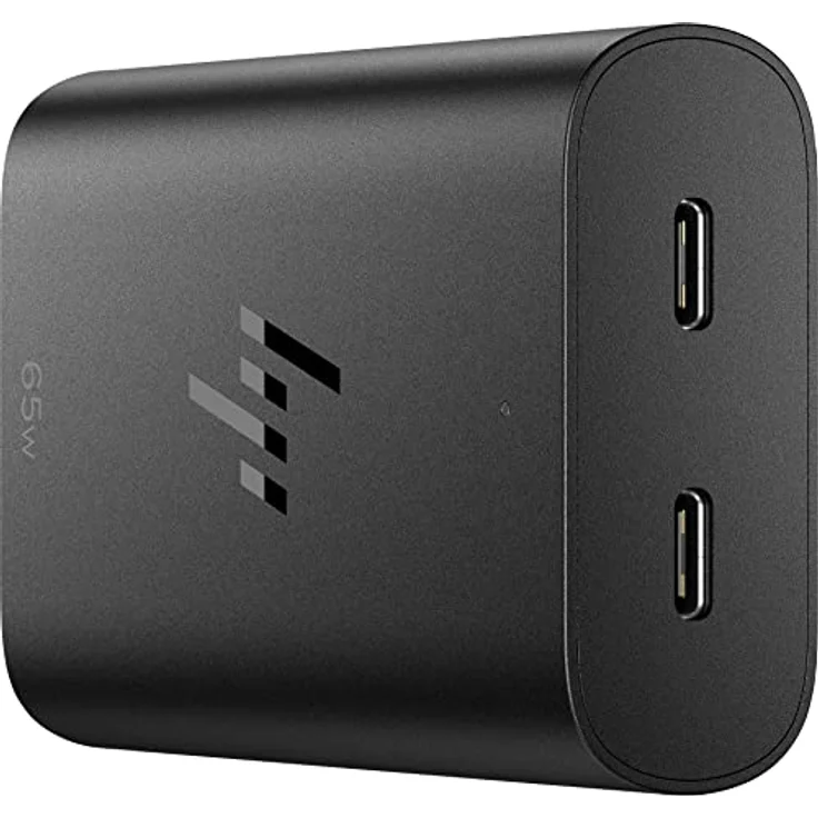 HP 65 W GaN USB-C-Laptop-Ladegerät | 2 x USB-C Anschlüsse | 75 x 53 x 22 mm (B x T x H) | 110 g | Galliumnitrid (GaN) | 65 W | Schwarz – Bild 2