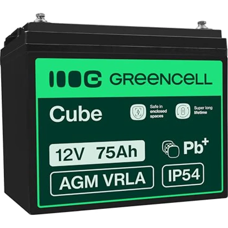Green Cell® AGM 12V 75Ah Blei-Batterie, VRLA Ersatzakku für Fischkutter, Boot, Scooter, Rasentraktor und Rasenmäher, zyklenfest und wartungsfrei
