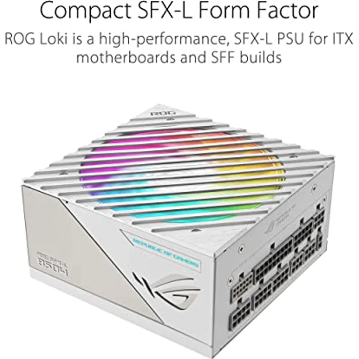 ASUS ROG Loki SFX-L 850W Platinum Netzteil (Vollmodulares Netzteil, 80+ Platinum, Lambda A Zertifiziert, 120mm PWM ARGB Lüfter, Aura Sync RGB Beleuchtung, ATX 3.0 kompatibel, PCIe 5.0 Ready, weiß) – Bild 4