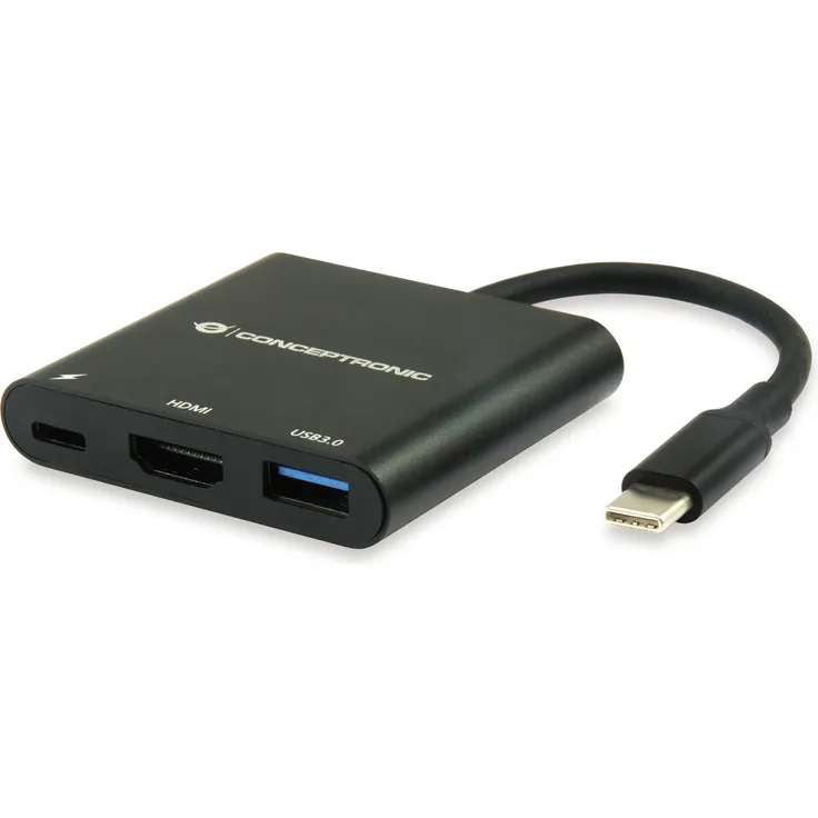 Conceptronic DONN Dock USB-C->HDMI, USB 3.0, 100W PD, 4K Ultra HD, 25cm, schwarz