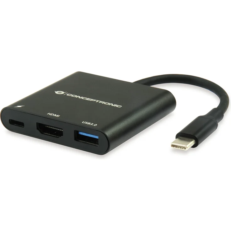 Conceptronic DONN Dock USB-C->HDMI, USB 3.0, 100W PD, 4K Ultra HD, 25cm, schwarz