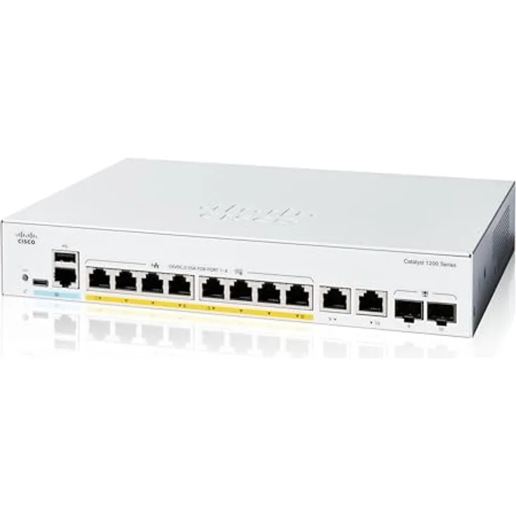 Cisco Catalyst 1200-8P-E-2G-Smart-Switch, 8-Port-GE, PoE, EXT. PS, 2 x 1-GE-Kombi, eingeschränkter Lebenszeitschutz (C1200-8P-E-2G), Netzwerk-Switch für kleine Unternehmen mit einfachem Setup und integrierter Sicherheit