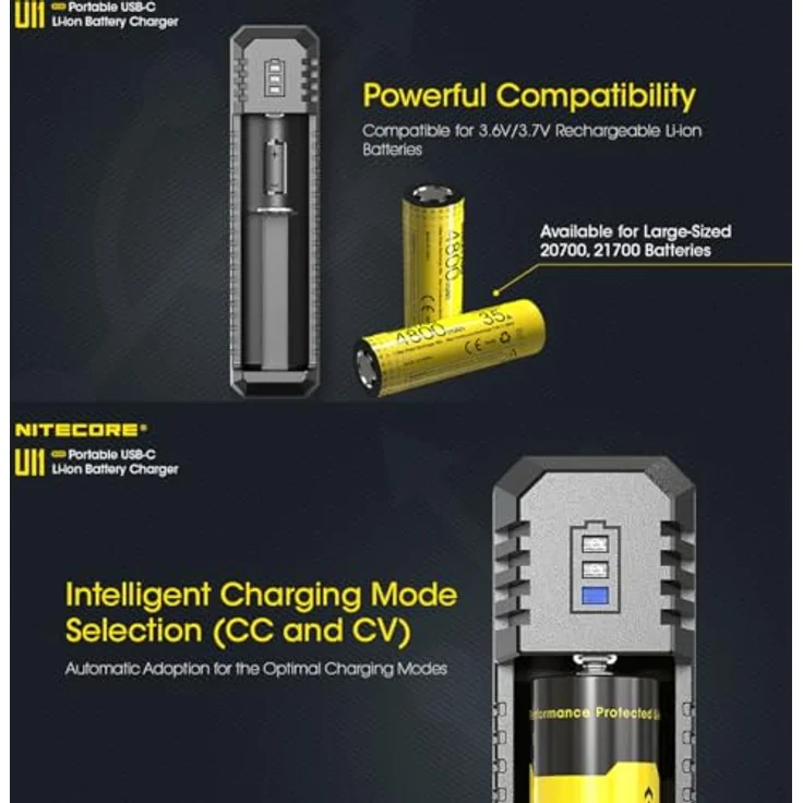 Nitecore 1fach USB-Ladegerät UI1 mit Ladestrom max. 800mAh, 3 LED, lädt 21700 mi – Bild 5