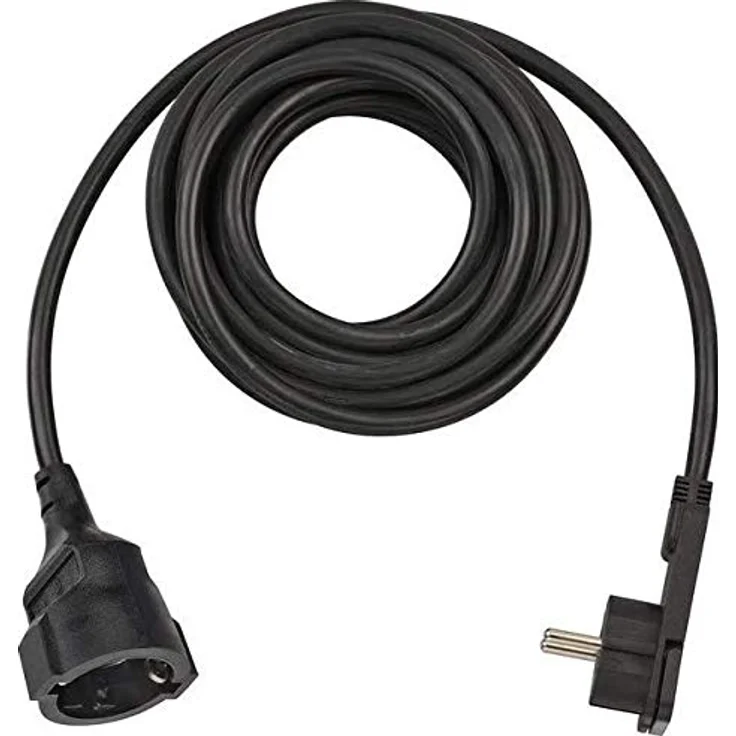 Brennenstuhl Qualitäts-Kunststoff-Verlängerungskabel flach für innen, schwarz, 5m, 5er Pack mit Schutzkontakt-Winkelstecker und ausklappbarem Griff – Bild 1
