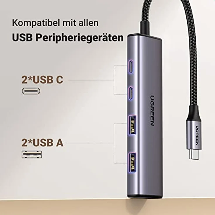 UGREEN USB C Hub USB C Ports und USB A 3.0 Ports USB C Adapter in edlem Aluminium Design, kompatibel mit iPhone 15/15 Pro, MacBook 2022, iPad 2022, Surface Pro/Go, Galaxy S23 und mehr - Hochgeschwindigkeitsdatenübertragung bis zu 5Gbps - Preisvergleich – Bild 2